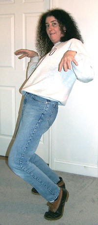 Looking like a complete dork, Nicole demonstrates
how to tell this joke.