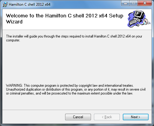 Welcome to the Hamilton C shell 2012 x64 setup wizard